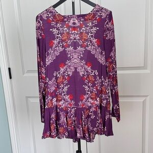 Free People Burgundy and Crimson Floral Mini Dress